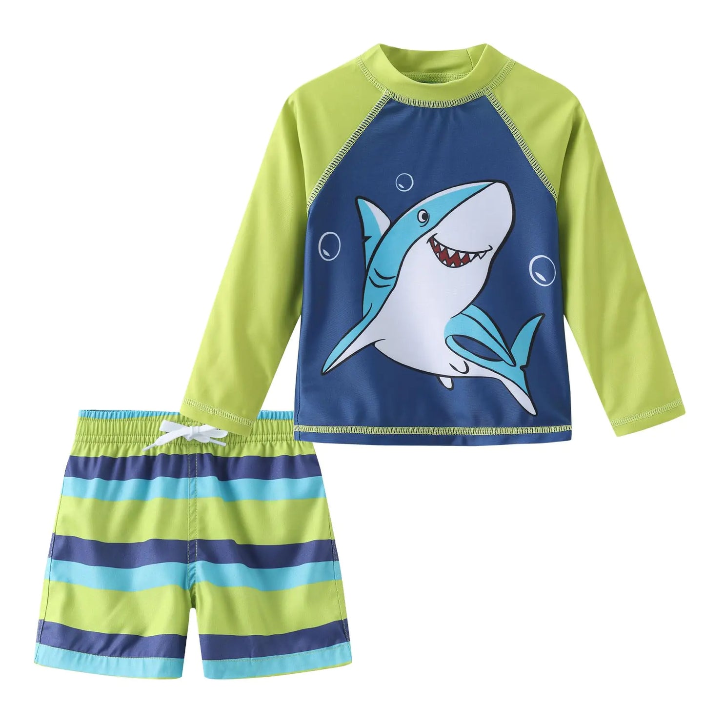 Aisyee Toddler Boys Rash Guard Set Baby Boys Swim Set with Swim Trunks Long Sleeve Bathing Suits Swim Shark 3T